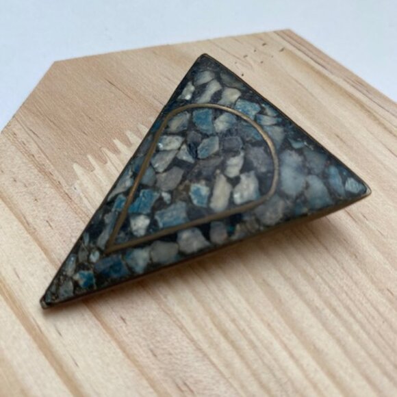 Vintage Indian Brass with Blue stones Triangle Brooch and Bangle - Picture 8 of 9